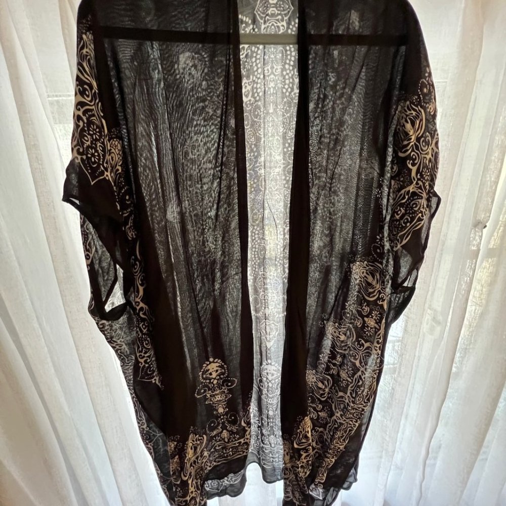 Black and white bohemian print shawl/coverup
